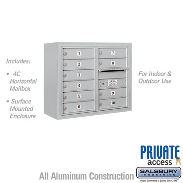 6 Door High Surface Mounted 4C Horizontal Mailbox with 10 Doors in Aluminum with Private Access